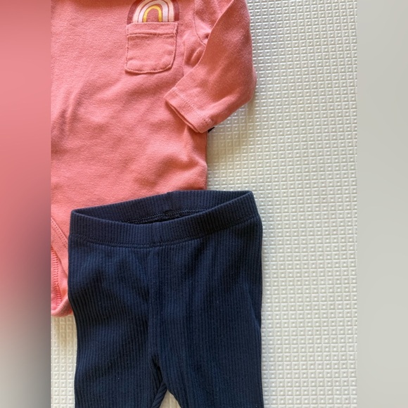 Cloud Island|Baby girl Pink Long Sleeve rainbow Onesie and Navy ribbed leggings• - Picture 3 of 5